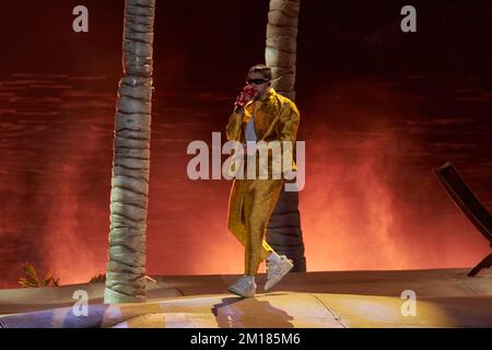 Mexico City, Mexico. 10th Dec, 2022. Puerto Rican Rapper Bad Bunny performs during his World's Hottest Tour at Estadio Azteca. on December 10, 2022 in Mexico City, Mexico. (Credit Image: © Jaime Nogales/eyepix via ZUMA Press Wire) Credit: ZUMA Press, Inc./Alamy Live News Stock Photo