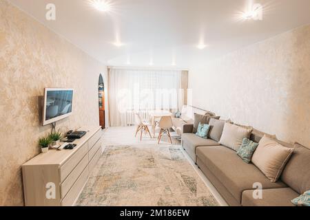 Stylish Apartment Interior Modern Living Room Interior. Idea For Home Design. Modern, Stylish And Bright Living Room In Family Apartment. Family Flat Stock Photo
