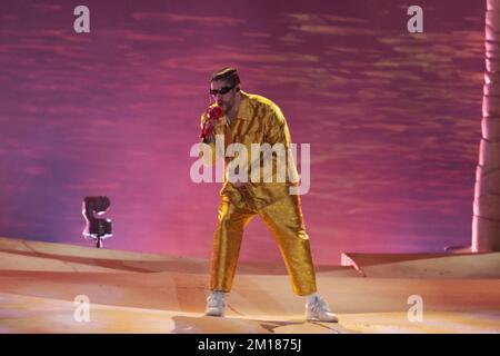 Mexico City, Mexico. 10th Dec, 2022. Puerto Rican Rapper Bad Bunny performs during his World's Hottest Tour at Estadio Azteca. on December 10, 2022 in Mexico City, Mexico. (Credit Image: © Jaime Nogales/eyepix via ZUMA Press Wire) Credit: ZUMA Press, Inc./Alamy Live News Stock Photo