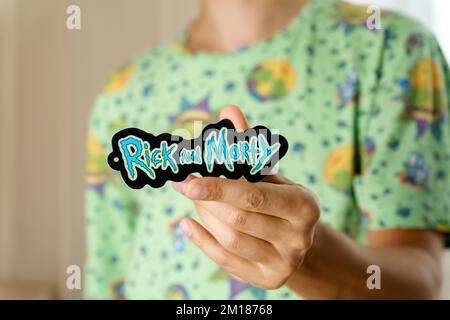 Tyumen, Russia-August 25, 2022: Rick and Morty adult animated science fiction sitcom. Selective focus Stock Photo