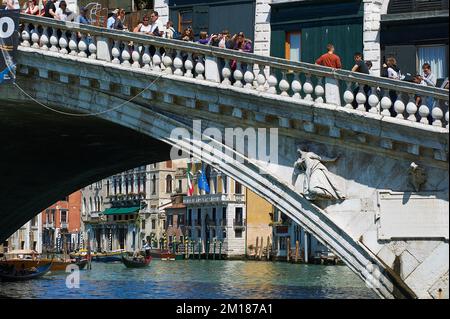 Young people in Rialto Bridge, Venice Stock Photo