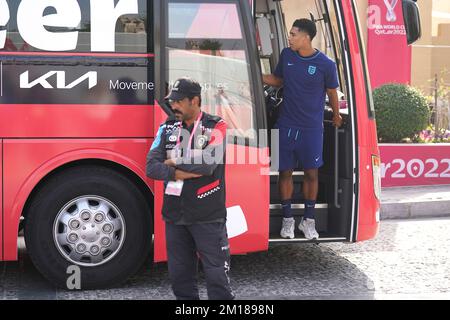 England's Jude Bellingham outside the Souq Al-Wakra hotel, Qatar, following England's loss to France in their World Cup quarter-final in Al Khor on Saturday.Picture date: Sunday December 11, 2022. Stock Photo