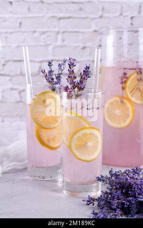 Lemonade with soft gentle notes of lavender, very light, incredibly refreshing summer cocktail. Stock Photo