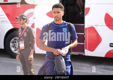 England's Jude Bellingham outside the Souq Al-Wakra hotel, Qatar, following England's loss to France in their World Cup quarter-final in Al Khor on Saturday.Picture date: Sunday December 11, 2022. Stock Photo