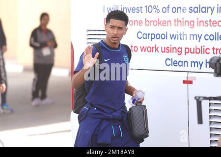 England's Jude Bellingham outside the Souq Al-Wakra hotel, Qatar, following England's loss to France in their World Cup quarter-final in Al Khor on Saturday.Picture date: Sunday December 11, 2022. Stock Photo