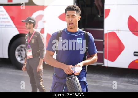 England's Jude Bellingham outside the Souq Al-Wakra hotel, Qatar, following England's loss to France in their World Cup quarter-final in Al Khor on Saturday.Picture date: Sunday December 11, 2022. Stock Photo