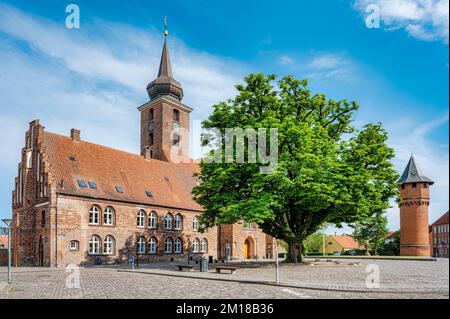 NYKOBING FALSTER, DENMARK - JUNE 25, 2022: The city lies on Falster, connected by the 295-meter-long Frederick IX Bridge Stock Photo