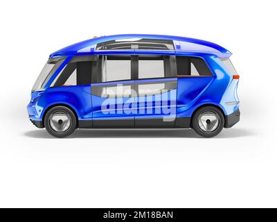 3d illustration blue unmanned electric bus side view on white background with shadow Stock Photo