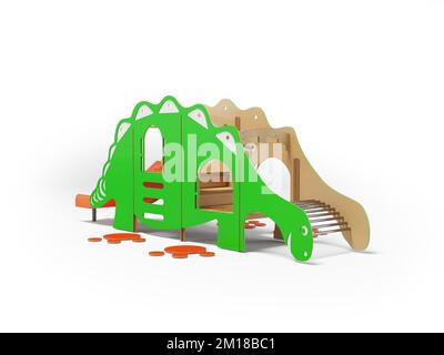 3D illustration of green dinosaur playground for children on white background with shadow Stock Photo