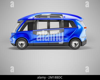 3d illustration blue unmanned electric bus side view on gray background with shadow Stock Photo