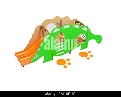 3D illustration of green dinosaur playground on white background no shadow Stock Photo