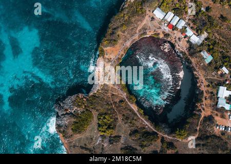 Broken Beach in Nusa Penida. Aerial view of scenic island Stock Photo