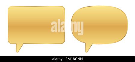 Vector set of square and oval golden text bubble. Luxury chatting balloon isolated on background. Stock Vector