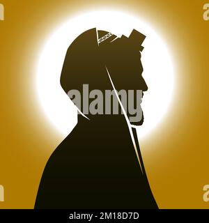 Jewish man with Kippah, Tallit, and Tefillin, praying on a mystical sunny background, vector illustration. Stock Vector