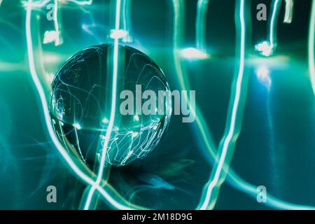 Abstract creation of electric lightning. New technologies. Dominant color blue. Place for text. Stock Photo