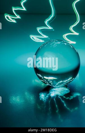Abstract creation of electric lightning. New technologies. Dominant color blue. Place for text. Stock Photo