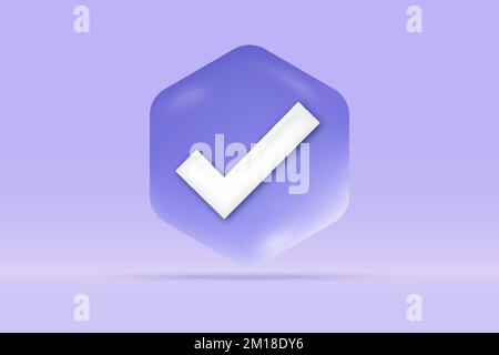 3d check mark success icon Isolated on light blue background. Realistic polygon sign tick, checkbox, accept, agree 3d vector rendering illustration. Stock Vector