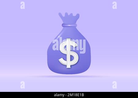 3d money bag dollar icon Isolated on light blue background. Realistic moneybag saving, investment, exchange, finance, budget concept 3d vector renderi Stock Vector