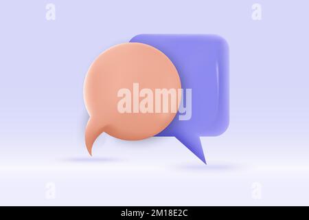 3d speech bubble purple symbol Isolated on light blue background. Realistic social media chat 3d vector rendering illustration. Stock Vector