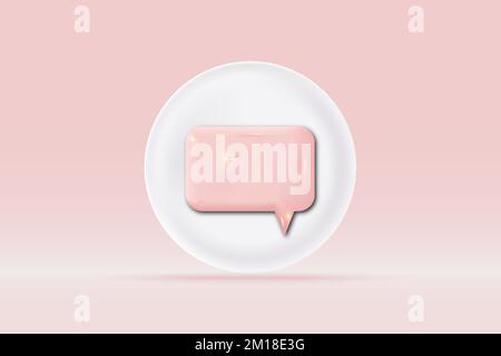 3d speech bubble with app symbol Isolated on light rose background. Realistic social media chat 3d vector rendering illustration. Stock Vector