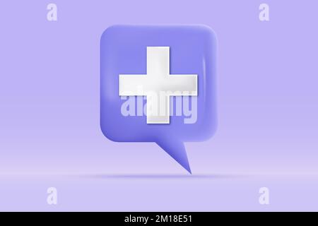 3d Medical emergency plus sign icon Isolated on light blue background. Realistic speech bubble first aid and health care concept 3d vector rendering i Stock Vector