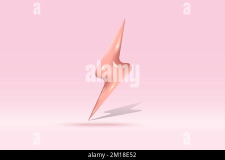 3d thunder bolt flash lightning symbol Isolated on pink background. Realistic volt, danger, lightning sign 3d vector rendering illustration. Stock Vector