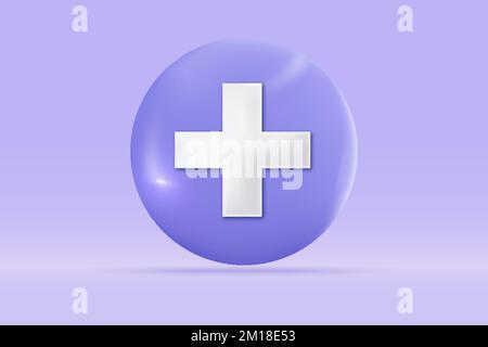 3d Medical emergency plus sign icon Isolated on light blue background. Realistic circle first aid and health care concept 3d vector rendering illustra Stock Vector
