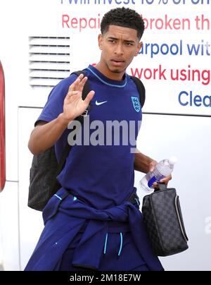 England's Jude Bellingham outside the Souq Al-Wakra hotel, Qatar, following England's loss to France in their World Cup quarter-final in Al Khor on Saturday.Picture date: Sunday December 11, 2022. Stock Photo