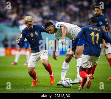 Doha, Qatar. 10th Dec, 2022.  Antoine Griezmann (FRA), Jude Bellingham (England), Ousmane Dembele (FRA) England - France England - Frankreich World Cu Stock Photo