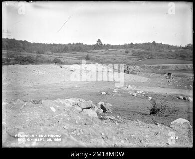 Sudbury Reservoir, graveling slope on east side of Section G, from the west, Southborough, Mass., Sep. 26, 1896 , waterworks, reservoirs water distribution structures, construction sites Stock Photo