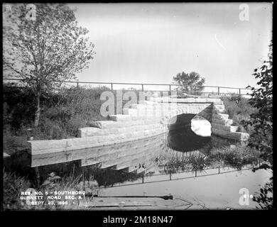 Sudbury Reservoir, Section A, stone arch culvert at Burnett Road, from the west, Southborough, Mass., Sep. 23, 1896 , waterworks, reservoirs water distribution structures, construction sites, culverts Stock Photo
