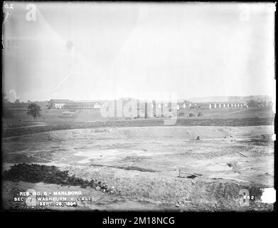 Sudbury Reservoir, Section O, Washburn Village, from the west, Marlborough, Mass., Sep. 25, 1896 , waterworks, reservoirs water distribution structures, construction sites Stock Photo