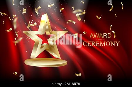 Award ceremony background with 3d gold star element and glitter light effect. Stock Vector