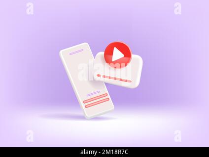 3d social media with live streaming and emotion on browser in blue background. Stock Vector