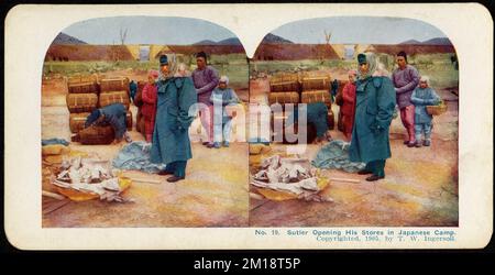 Sutler opening up his stores in a Japanese camp , Equipment, Military camps, Russo-Japanese War, 1904-1905 Stock Photo