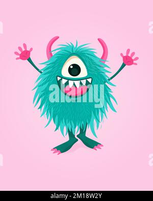 Vector illustration with cute blue cartoon Monster Stock Vector