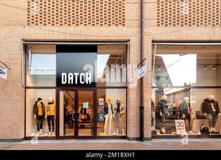 Mondovì, Cuneo, Italy - December 07, 2022: Datch men's clothing and sportswear store in Mondovicino outlet village, Datch is brand of DST Group Stock Photo