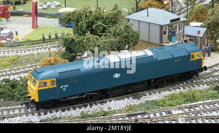 A model of a class 47, 47001 on a model railway in BR Blue Stock Photo ...