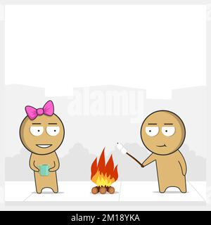 A guy and a girl cook marshmallows on a fire Stock Vector