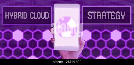 Conceptual caption Hybrid Cloud Strategy. Word for Cloud computing setting that uses a mix of onpremises Stock Photo