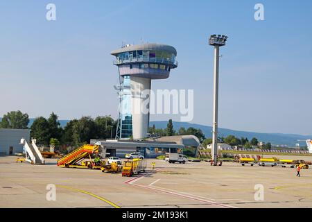 Bratislava, Slovakia - 04 September, 2019: Air traffic control tower in airport Stock Photo