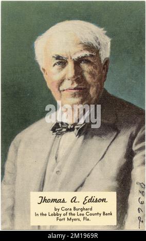 Thomas A. Edison by Cora Burghard in the lobby of the Lee County Bank, Fort Myers, Fla. , Tichnor Brothers Collection, postcards of the United States Stock Photo