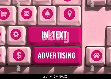 Conceptual caption In Text Advertising. Word for advertisement on the internet that contains word Stock Photo