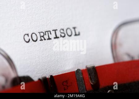 Cortisol word written with a typewriter. Stock Photo