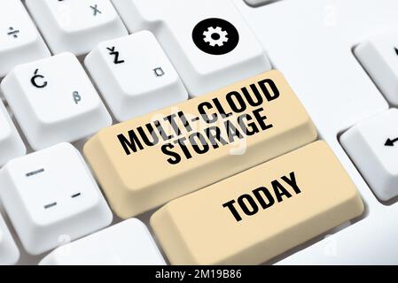 Conceptual caption Multi Cloud Storage. Conceptual photo use of multiple cloud computing and storage services Stock Photo