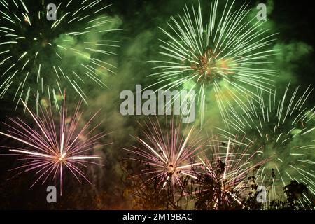 fireworks explosive on dark sky in night Stock Photo