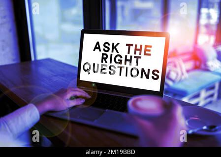 Text caption presenting Ask The Right Questions. Business overview Look for a professional advice consultation support Stock Photo