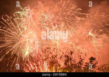 fireworks explosive on dark sky in night Stock Photo