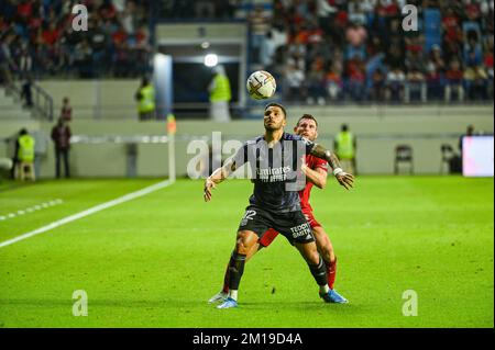 Dubai, UAE, 11th December 2022. Action from the 2022 Dubai Super Cup match between Liverpool F.C. and Olympique Lyonnais at the Maktoum Stadium. Olympique won 3-1 in the 2nd of 4 games in the tournament that also features Arsenal and AC Milan. Credit: Feroz Khan/Alamy Live News Stock Photo