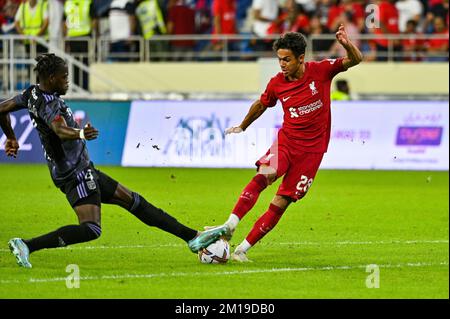 Dubai, UAE, 11th December 2022. Action from the 2022 Dubai Super Cup match between Liverpool F.C. and Olympique Lyonnais at the Maktoum Stadium. Olympique won 3-1 in the 2nd of 4 games in the tournament that also features Arsenal and AC Milan. Credit: Feroz Khan/Alamy Live News Stock Photo